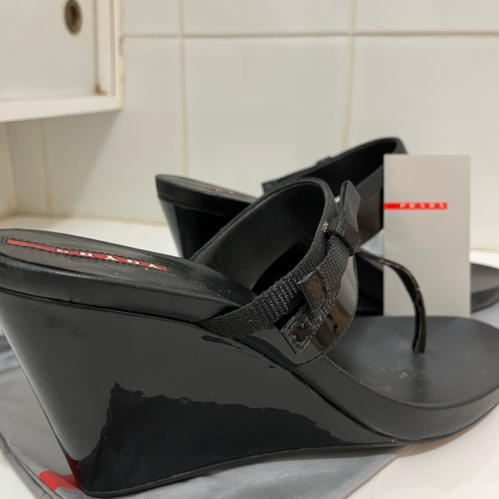 Authentic PRADA. Size 9 or European 40.  Black patent leather.